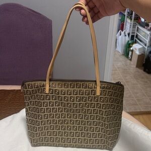 Authentic Vintage Cute Fendi Tan and Brown Monogram Tote